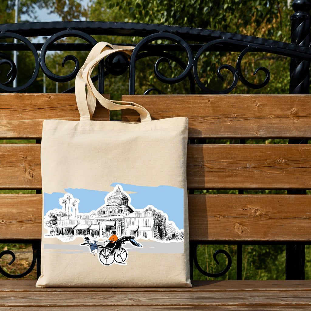 snapiq COTTON 350 GSM Canvas Tote Bag for Women and Girls Thick Fabric with Zipper (Cotton Canvas, Kolkata Art)