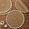 R home Jute Dune Weave Set of 4 Handmade Crochet Round Placemats, 15 Inch Heat Resistant & Machine Washable Table Mats for Dining Table, Side Table, Coffee Table, Centre Table, Natural Boho Home Decor Kafalo
