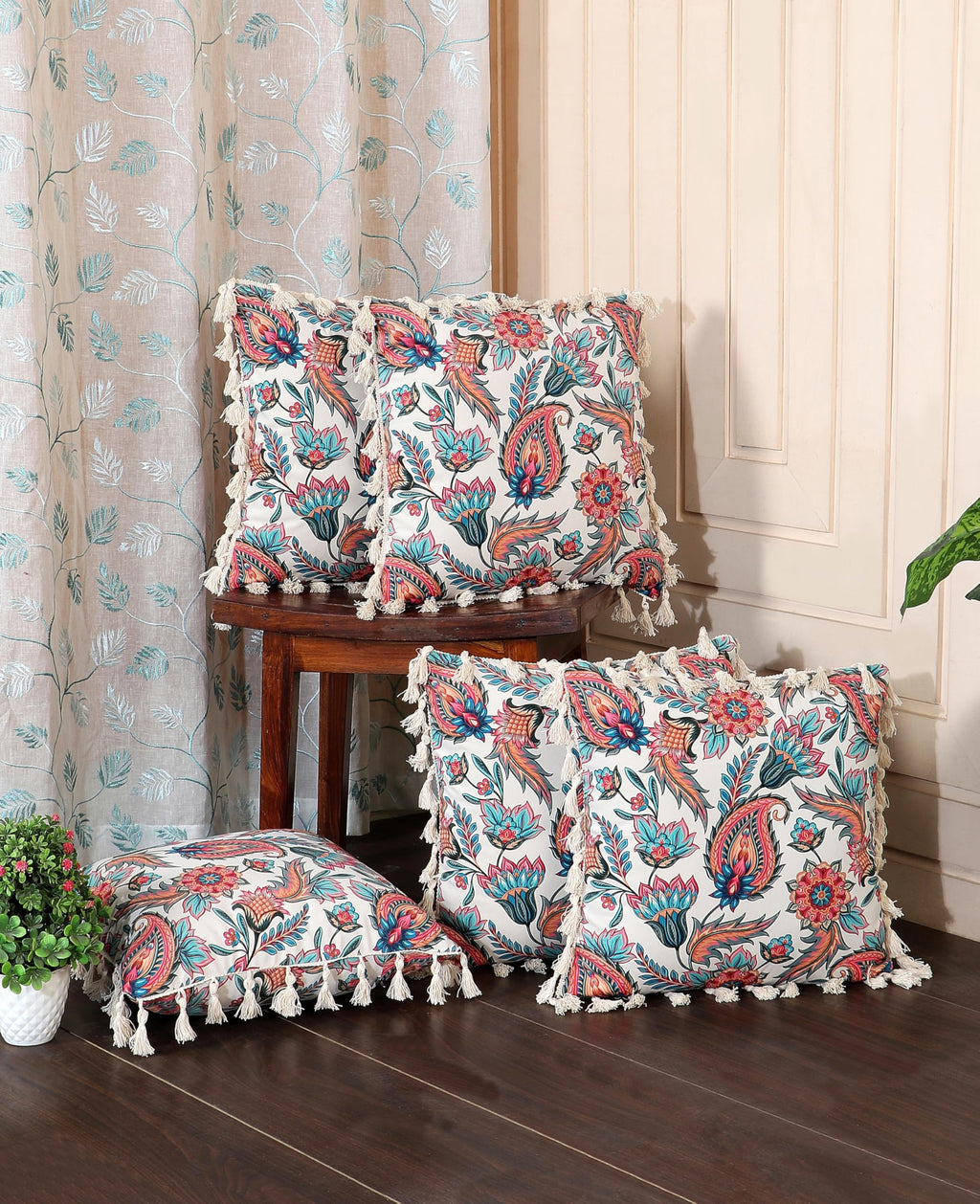 ishro home Premium Cushion Cover 16 inch x 16 inch | Set of 2 – Soft European Standard Fabric, Frill Design, Machine Washable | (2, Paisley Fiesta, 16x16 Inch)
