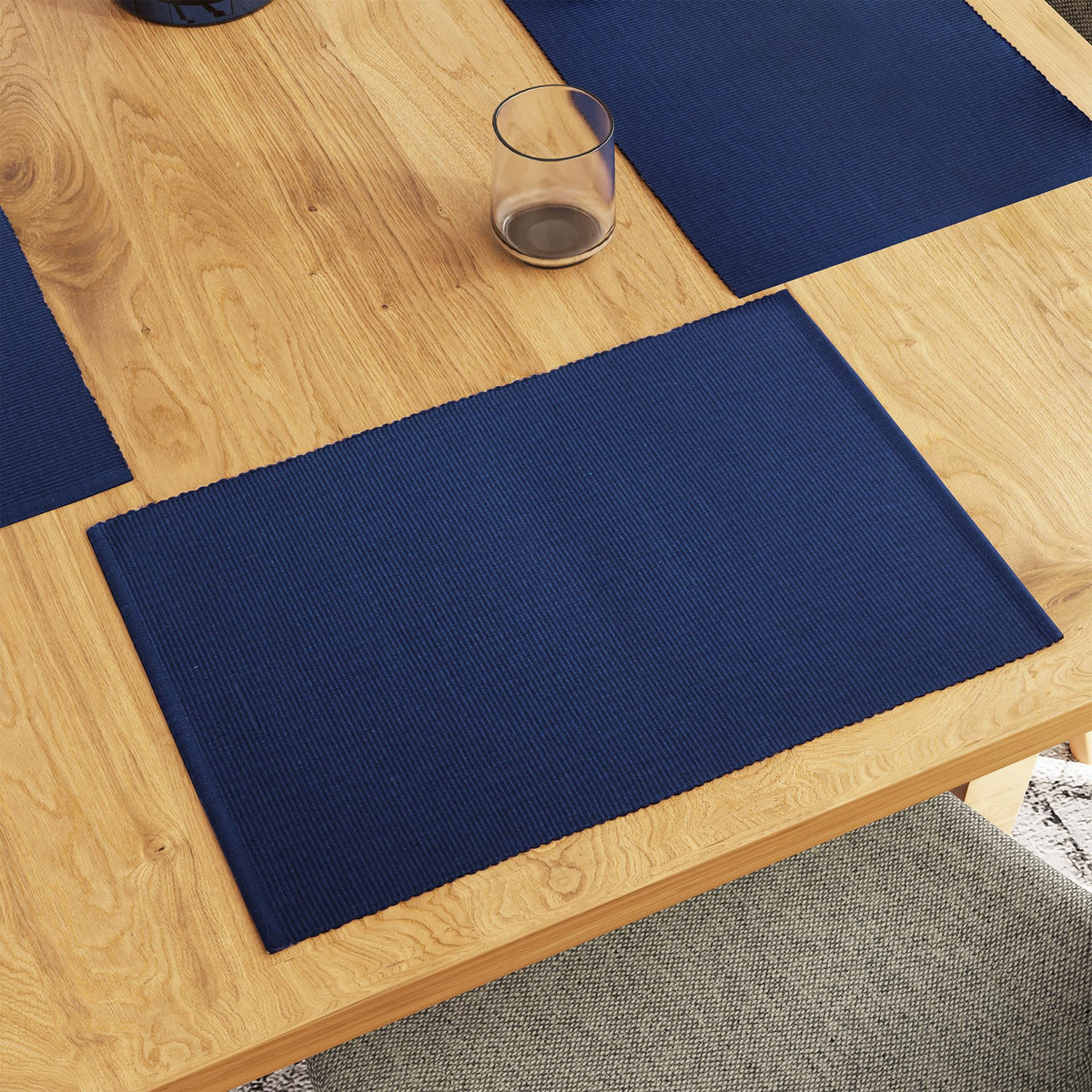 Encasa XO Dining Table Placemats, Ribbed Cotton Non-Slip Place Mats Blue Kafalo
