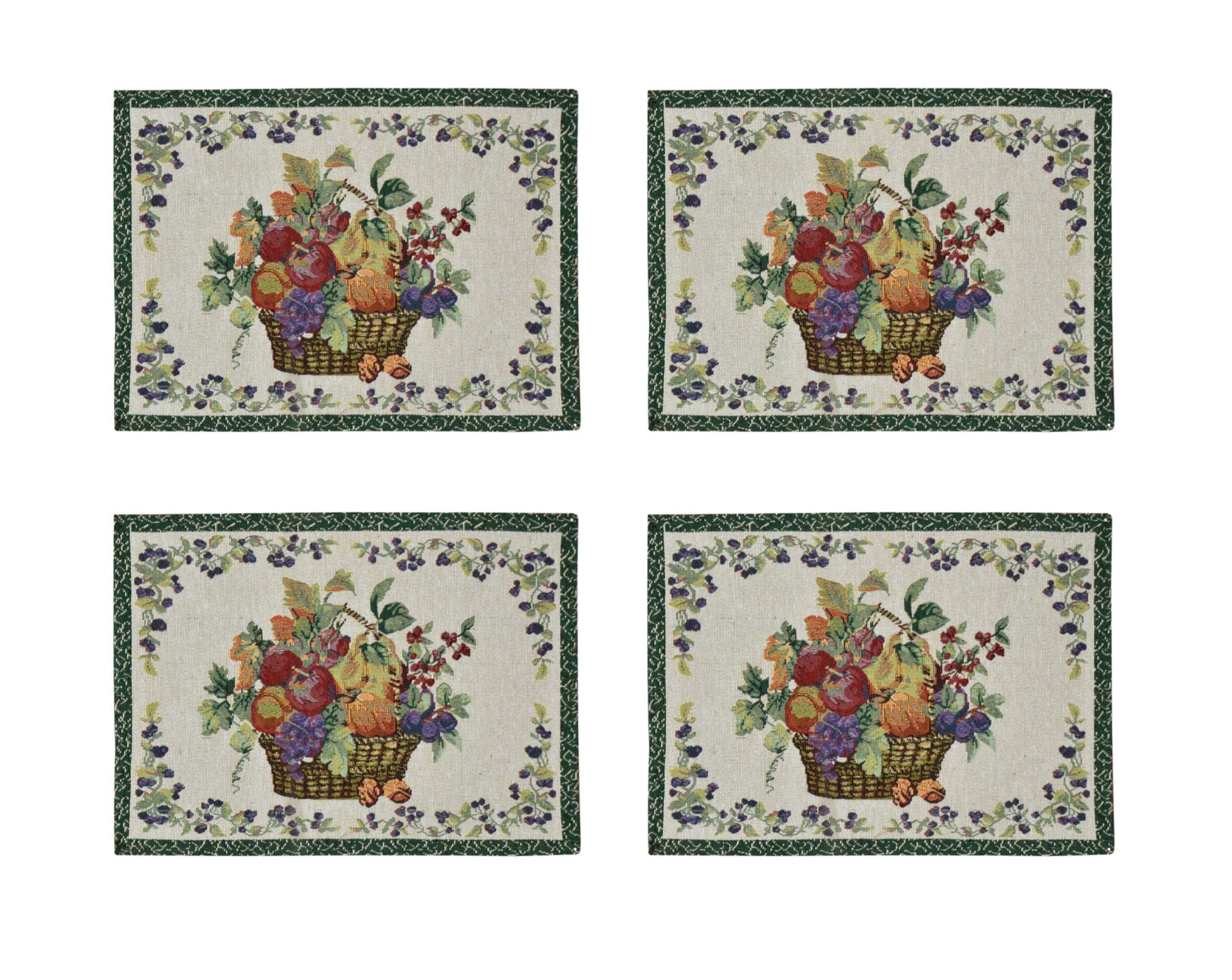 Galaxy Home Decor Dining Table 4 Table Mats ( Mat 13x18 inches ) Washable Cotton Linen Mat Jacquard Fabric, Multicolor (Basket Design, 4 Mats) Kafalo