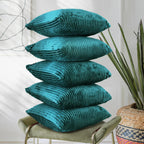 RD TREND® Cushion Cover Set of 5, Decorative Sofa Living Room Home Square Cushion Covers 24 Inch x 24 Inch, Aesthetic Corduroy Striped Double Sided (Green,Pack of 5)
