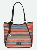 ZOUK Naisha Multicolor Stripes Tote Bag for Women | Vegan Leather Large Shoulder Handbag with Bottle Holder, Multiple Pockets & Water-Resistant Lining | Office, Travel & Daily Use | Assam Tapestry