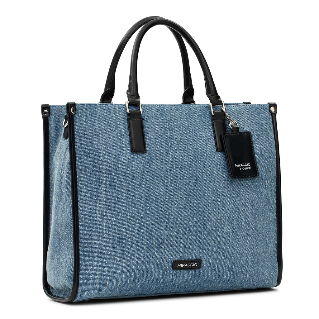 Miraggio Womens Denice Large Sized Tote Bag With Adjustable & Detachable Sling Strap And Top Handles | Fits Upto 16 Laptop | Tote Bags for Women For Office Use, Work (Denim & Black)