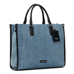 Miraggio Womens Denice Large Sized Tote Bag With Adjustable & Detachable Sling Strap And Top Handles | Fits Upto 16 Laptop | Tote Bags for Women For Office Use, Work (Denim & Black)