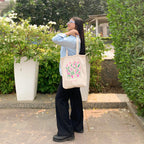 Eco Right Canvas Tote Bags for Women with Zip, College Bag for Girls, 100% Organic Cotton Tote Bag for Shopping, Travel & beach bags for women (Bloom)