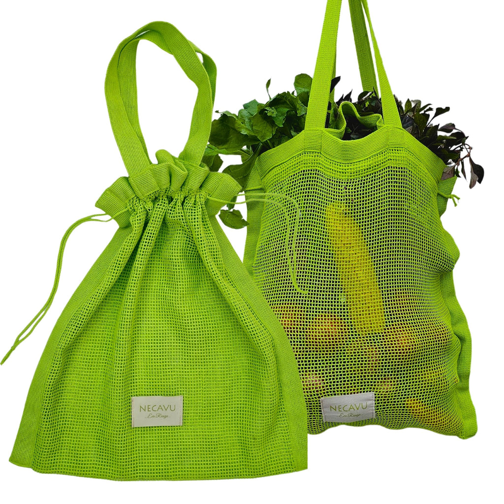 NECAVU 100% Cotton Set Of 2 Mesh Grocery Bag | Eco-Friendly Cotton Market Bags For Vegetable Shopping | Multi-Purpose Portable Cotton Market Bags with Reinforced Edges (Kiwi Green) (Kiwi Green)