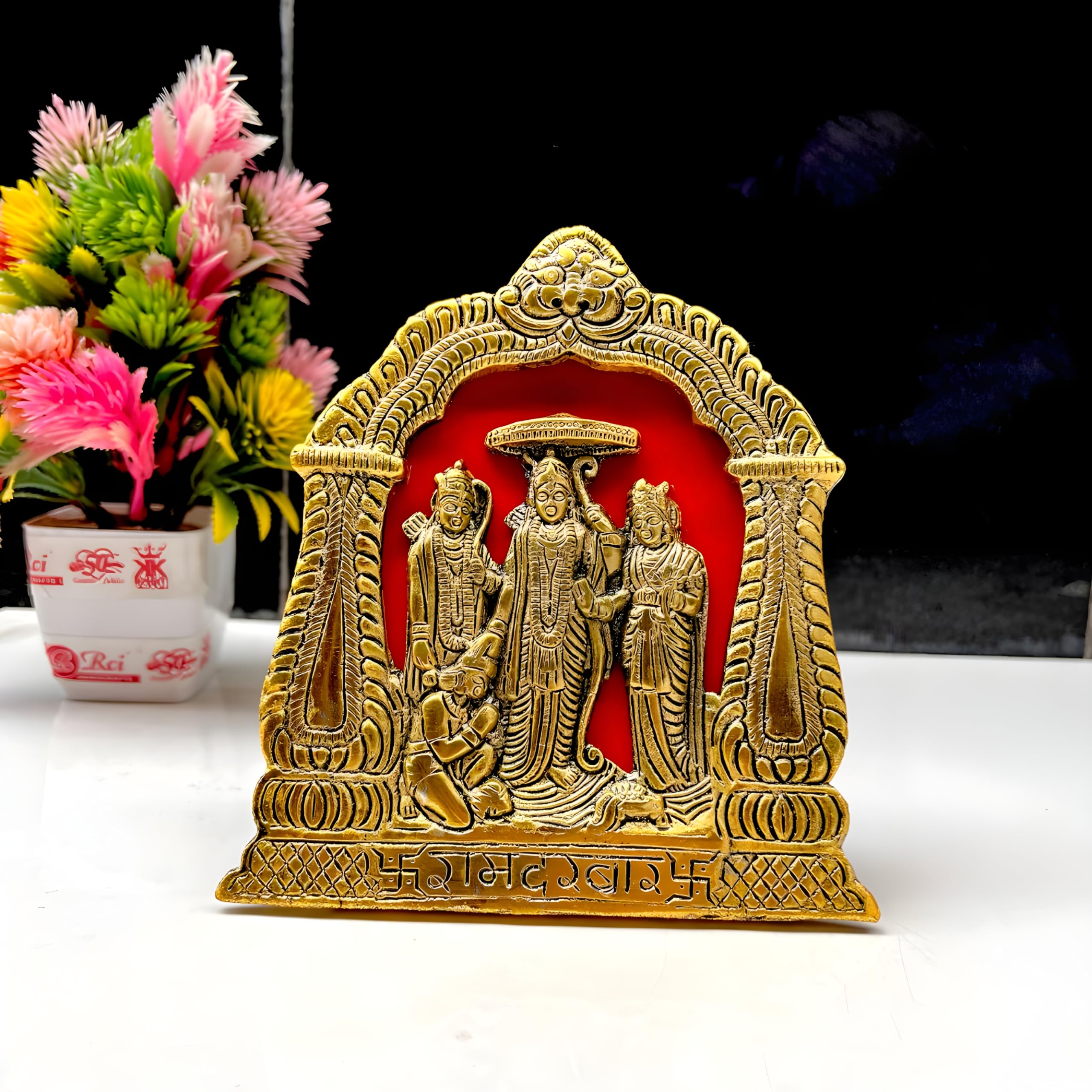 KridayKraft Metal Shri Ram Darbar Statue Murti Religious Idol for Wall Hanging and Table Top Office Décor Decorative Showpiece Figurines,Ram ji Sculpture for Decoration & Gifting Purpose