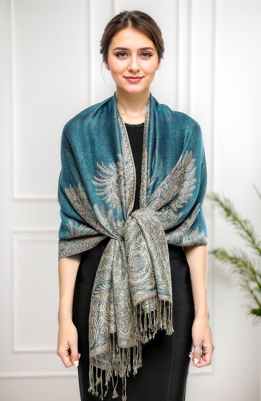 Achillea Luxurious Double Layered Jacquard Big Paisley Pashmina Shawl Wrap Scarf