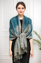 Achillea Luxurious Double Layered Jacquard Big Paisley Pashmina Shawl Wrap Scarf