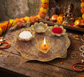 KridayKraft Metal Pooja Thali with Diya for Pooja Home/Temple/Mandir,Decorative Showpiece Pooja Thali Set for Diwali Poojan Wedding Gift Article