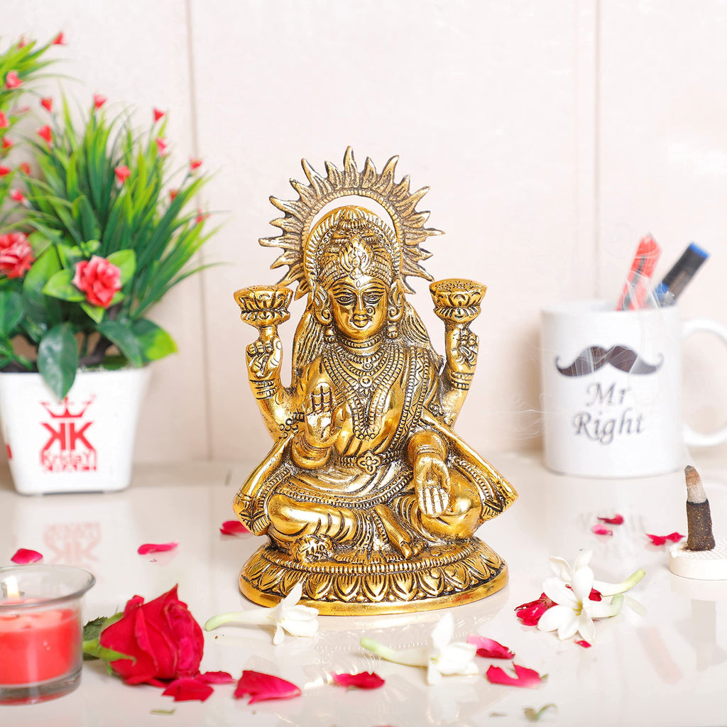 KridayKraft Laxmi ji Metal Statue for Pooja Room,Maa Laxmi Idol Murti Decorative Your Home,Office & Religious Idol Gift Article,Showpiece Figurines..., Gold