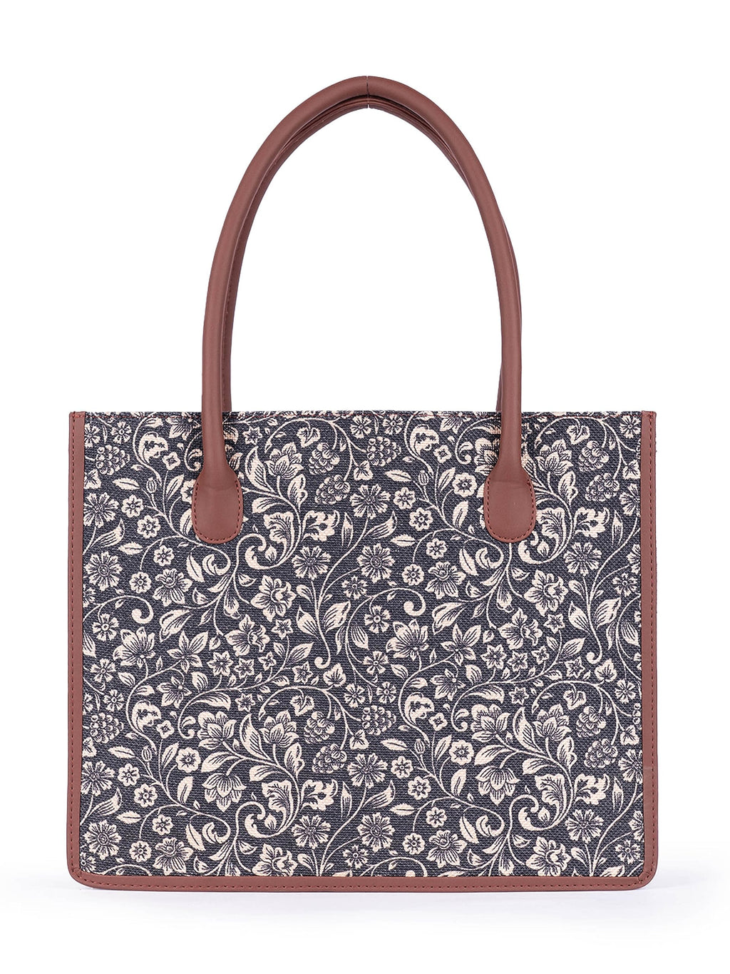 ZOUK Flomotif Floral Printed Jute Handcrafted Black Women's Stylish Tote Bags | Tote Handbag| Shoulder bag with double handle