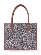 ZOUK Flomotif Floral Printed Jute Handcrafted Black Women's Stylish Tote Bags | Tote Handbag| Shoulder bag with double handle