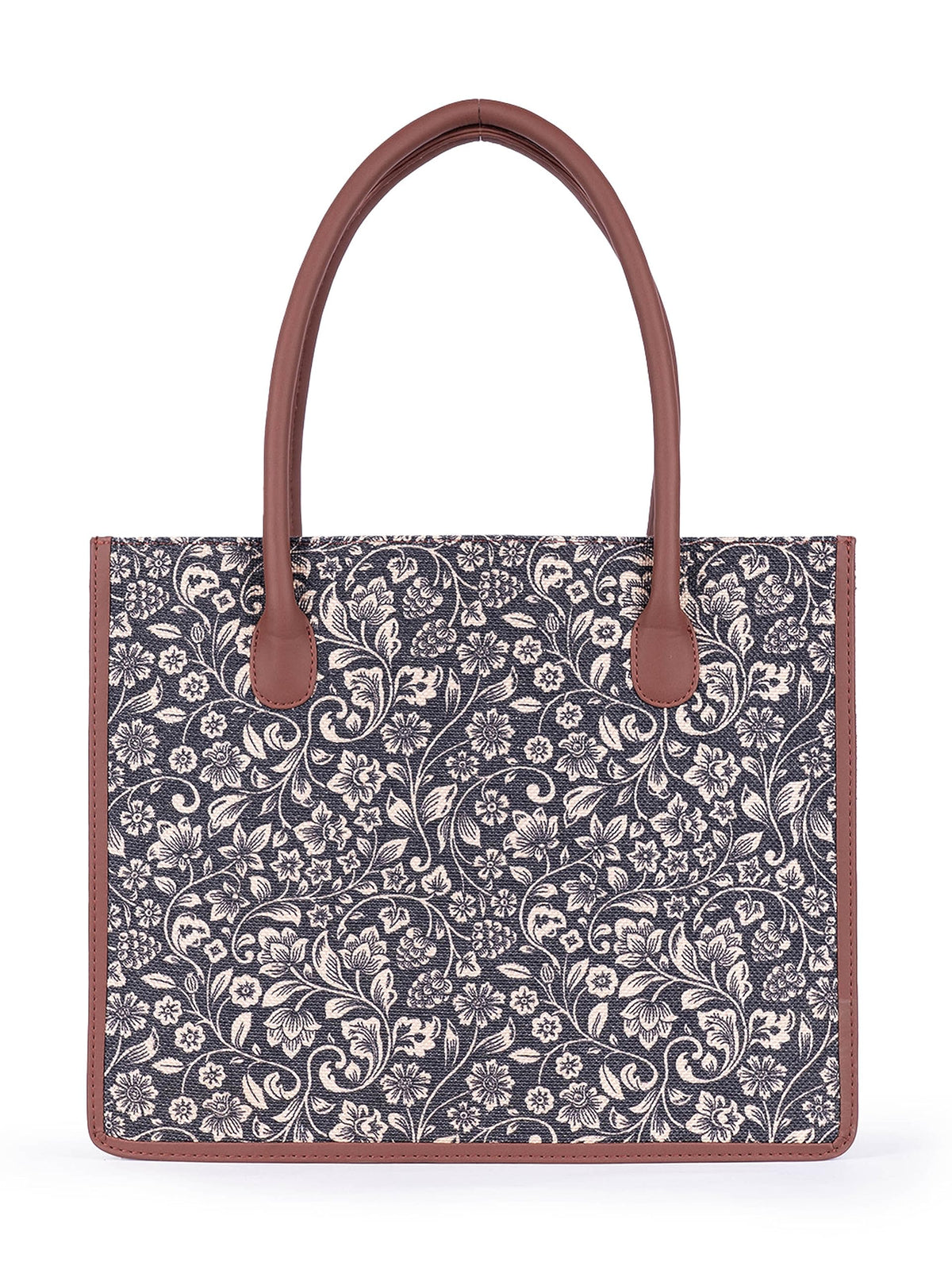 ZOUK Flomotif Floral Printed Jute Handcrafted Black Women's Stylish Tote Bags | Tote Handbag| Shoulder bag with double handle