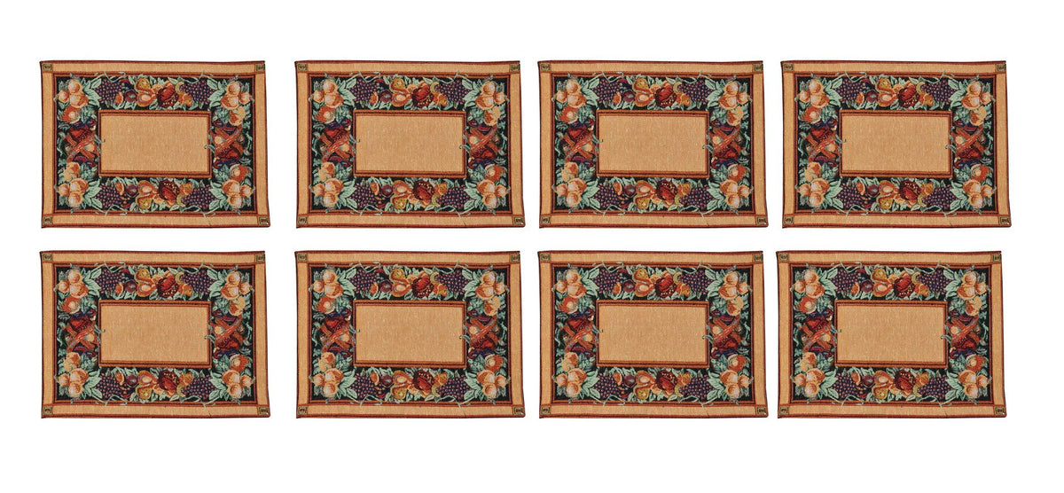 Galaxy Home Decor Dining Table 8 Table Mats ( Mat 13x18 inches) Washable Cotton Linen Mat Jacquard Fabric, Multicolor (Vegetable Design, 8 Mats) Kafalo