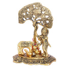 KridayKraft Kamdhenu Cow with Krishna Standing Under Tree Plying Flute Metal Statue,Krishna Murti Idol for Pooja & Decor Your Home,Office,Showpiece Figurines,Religious Idol Gift Article...