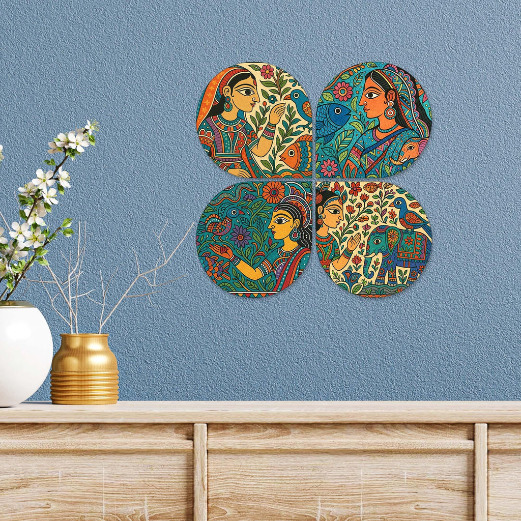 Artvibes Spiritual Decorative Wall Art MDF Wooden Wall Hanger for Living Room | Wall Sculpture | Signs & Plaques | Handcrafted Art | Wall Illustrations | Art For Wall | Gift Items (WH_8451N), Set of 4