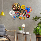 Artvibes Ganesh Round Shape MDF Wooden Wall Decor Items For Good Luck Properity Vastu | Spiritual Decor Items | Paintings | Wall Poster| Stylish Modern Decor Item | Ideal Gifts (WPS_125N), Set of 11