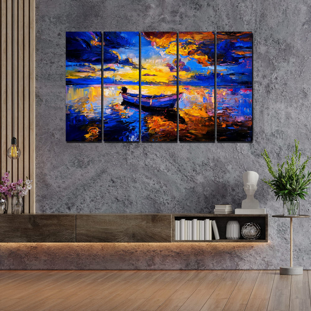 VIBECRAFTS Sunset At Beach 5 Pieces Canvas Wall Painting For Home | Office | Living Room | Gift (PTVC5Pcs4_8518)