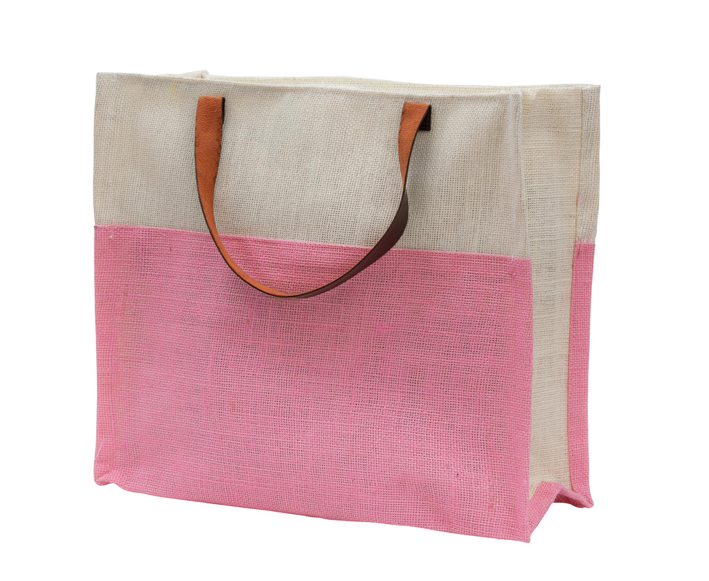 JUTEKA Stylish, Baby Pink,Durable, Multipurpose Hand Bag for Lunch, Shopping, Eco Friendly Jute Bag with Leather Handles……