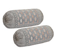 DECOMIZER Jacquard Geomteric Bolster Cover Set | 16x32 Inches | 200 Tc | Dewan Round Pillow Covers | Bed Side Long Pillow Case - (Ambi Grey - Set of 2)