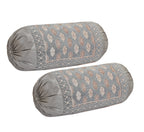 DECOMIZER Jacquard Geomteric Bolster Cover Set | 16x32 Inches | 200 Tc | Dewan Round Pillow Covers | Bed Side Long Pillow Case - (Ambi Grey - Set of 2)
