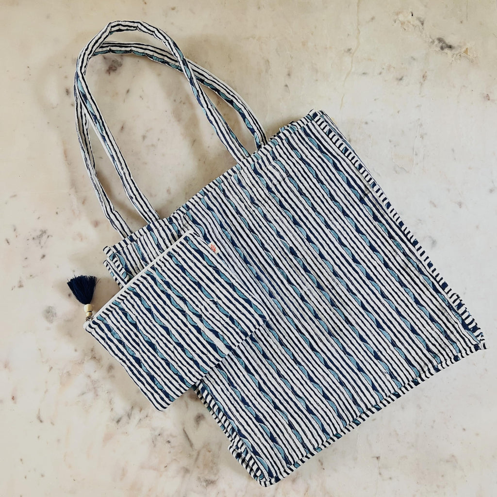 The Spring Story Cotton Handblock Printed Grocery Shopping Bags & Coin Pouch for Carry Milk Fruits Vegetable with Reinforced Handles Jhola Bag Kitchen Essential Reusable Shopping Grocery Bags, Blue