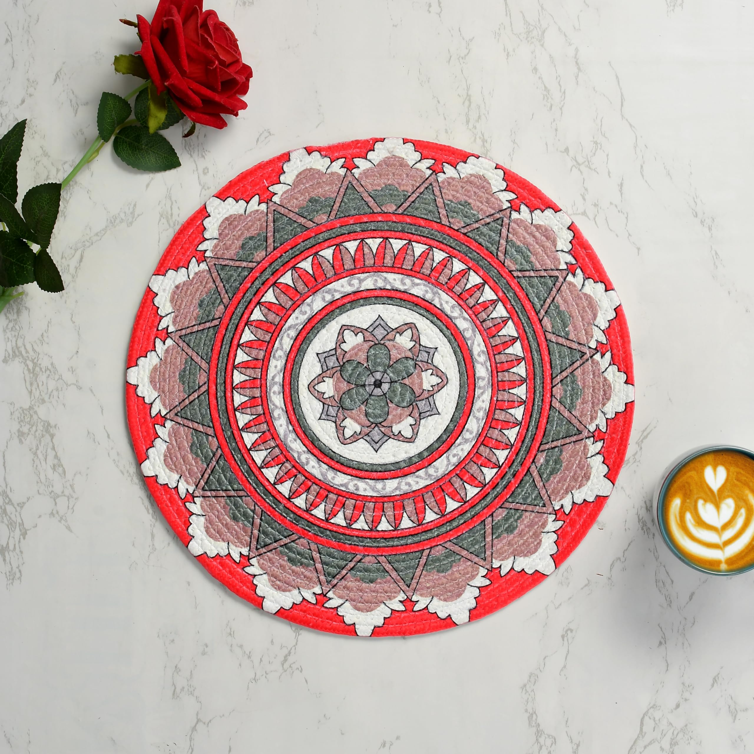 LaVichitra Cotton Table Placemat | Dining Table Mat | Bed Side Table Mat | Cotton Round Shape Placemats | Washable PlaceMat for Shelves & Plant Pots - Pack of 1, Folk Art Kafalo