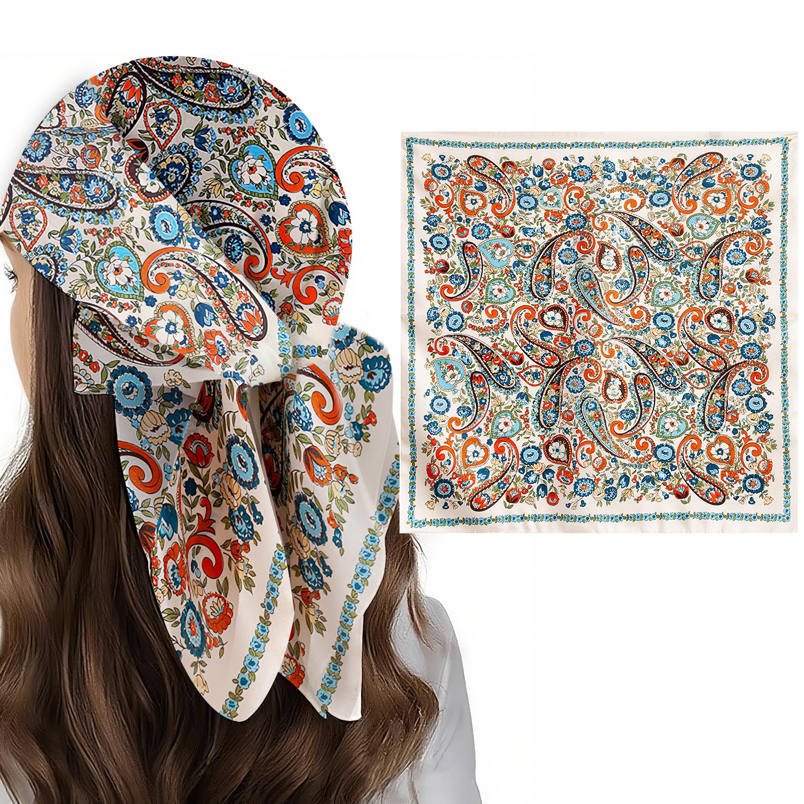 CoolShef Silk Satin Square Scarf for Women 70x70cm – Stylish Print Head Neck Scarf Bandana Neckerchief, Soft Lightweight Hair Accessory for Daily or Office