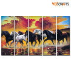 VIBECRAFTS Running Seven Horses 5 Pieces Canvas Wall Painting For Home | Office | Living Room | Gift (PTVC5Pcs4_8522)