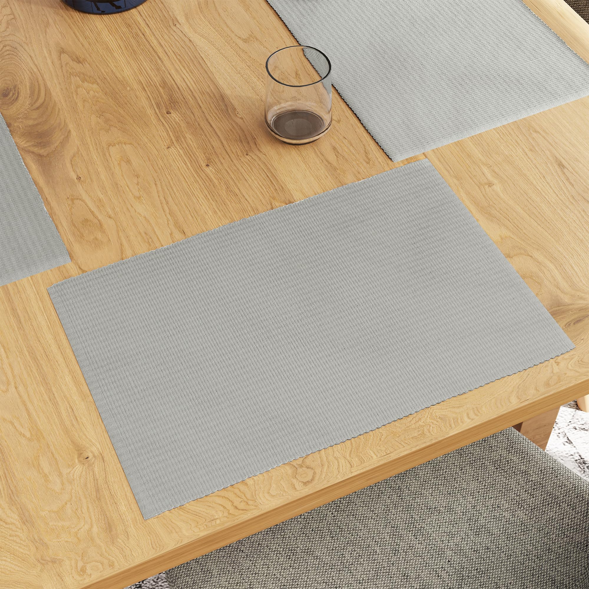 Encasa XO Dining Table Placemats, Ribbed Cotton Non-Slip Place Mats Light Grey Kafalo