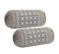 DECOMIZER Jacquard Geomteric Bolster Cover Set | 16x32 Inches | 200 Tc | Dewan Round Pillow Covers | Bed Side Long Pillow Case - (Criss-Cross Grey - Set of 2)
