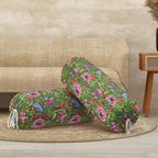 BLOCKS OF INDIA Cotton Hand Block Printed Bolster Cover | Booster Cover with Drawstring | Round Long Pillow Cover for Bed | Dewan Pillow Cover Set 16 X 32 | Set of 2 (Green JAAL)
