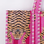 Ravaiyaa - Attitude is everything Women & Man Beautiful Printed Cotton Grocery Shopping Bag | Shoulder Bag | Cotton Tote Bag | Travel Tote Bags 18x5.5x16 Inch (Pink Tiger)