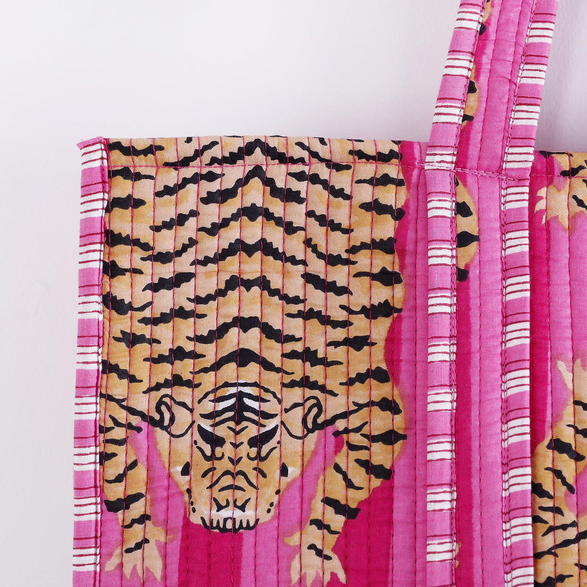 Ravaiyaa - Attitude is everything Women & Man Beautiful Printed Cotton Grocery Shopping Bag | Shoulder Bag | Cotton Tote Bag | Travel Tote Bags 18x5.5x16 Inch (Pink Tiger)