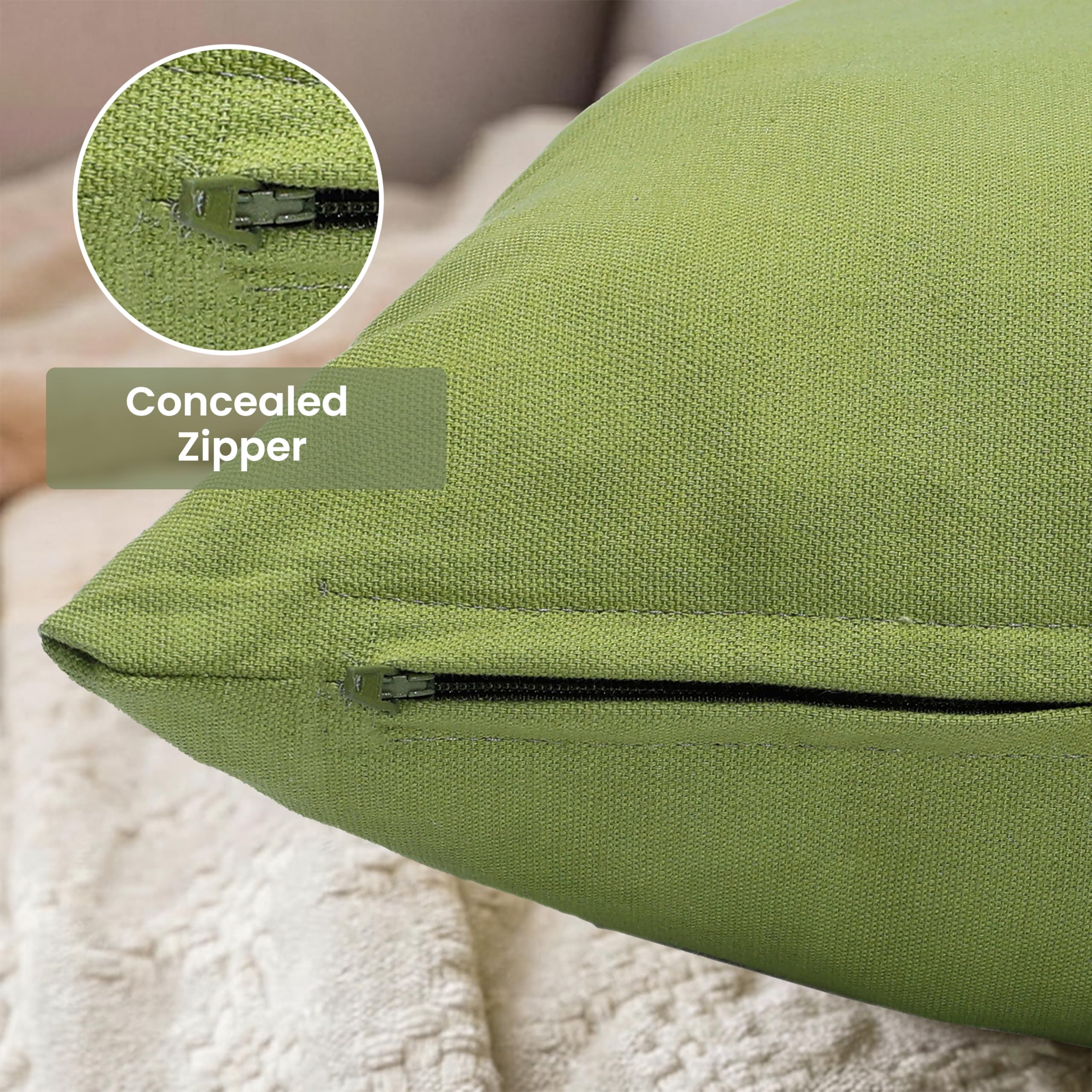 Yellow Weaves Cotton Canvas Decorative Cushion Covers, (24 X 24 Inches), Set of 5, Olive Green