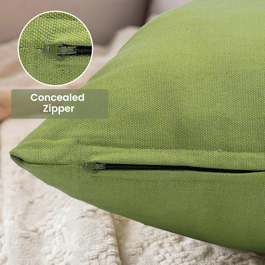 Yellow Weaves Cotton Canvas Decorative Cushion Covers, (24 X 24 Inches), Set of 3, Olive Green