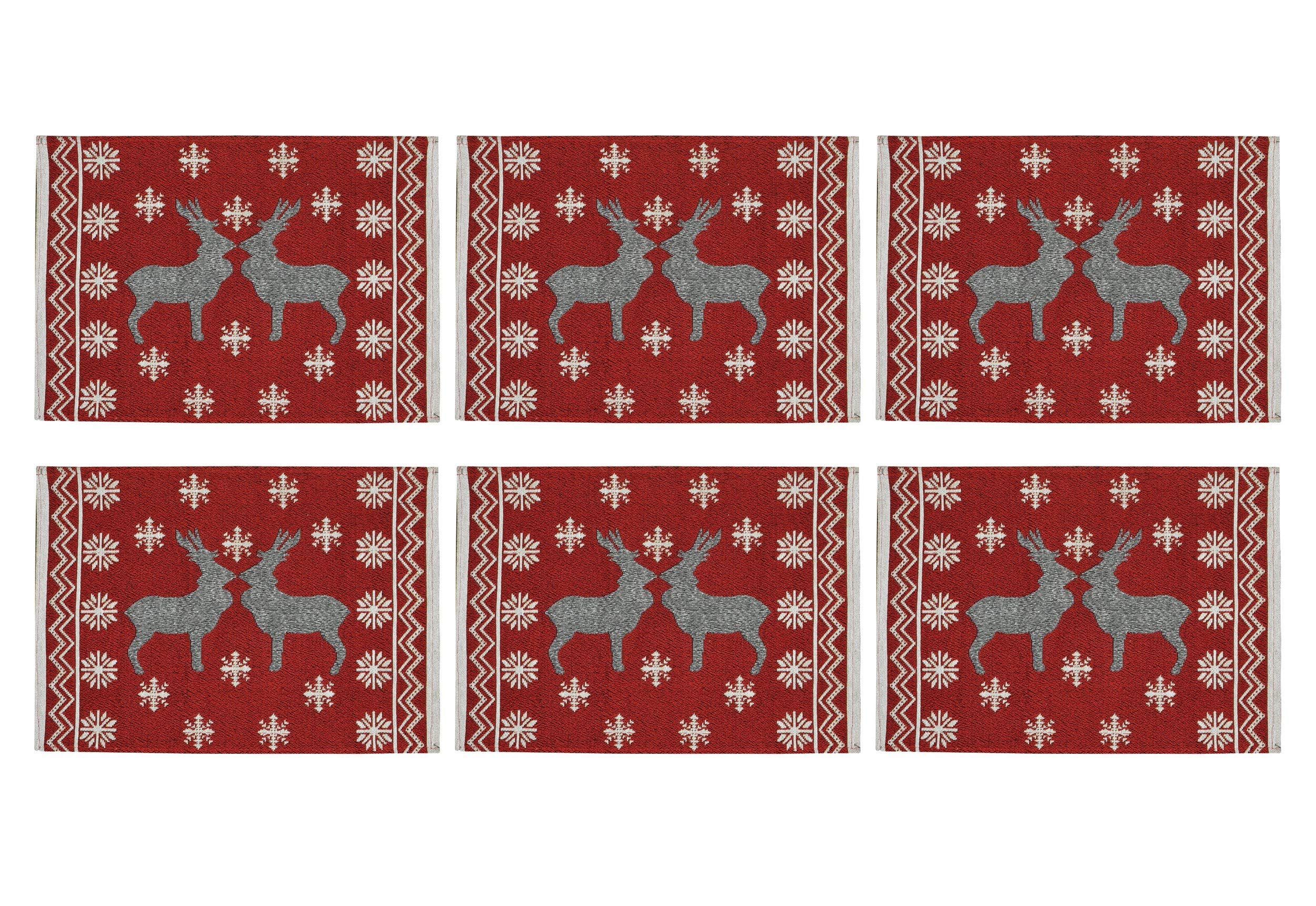 Galaxy Home Decor Dining Table 6 Table Mats ( Mat 13x18 inches ) Washable Cotton Linen Mat Jacquard Fabric, Multicolor (Deer Design, 6 Mats) Kafalo