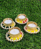 Prapti Handicrafts Handcrafted TeaLight Candle Holders Pack of 12 Units for Diwali Decoration/Diya with Candles, Metal