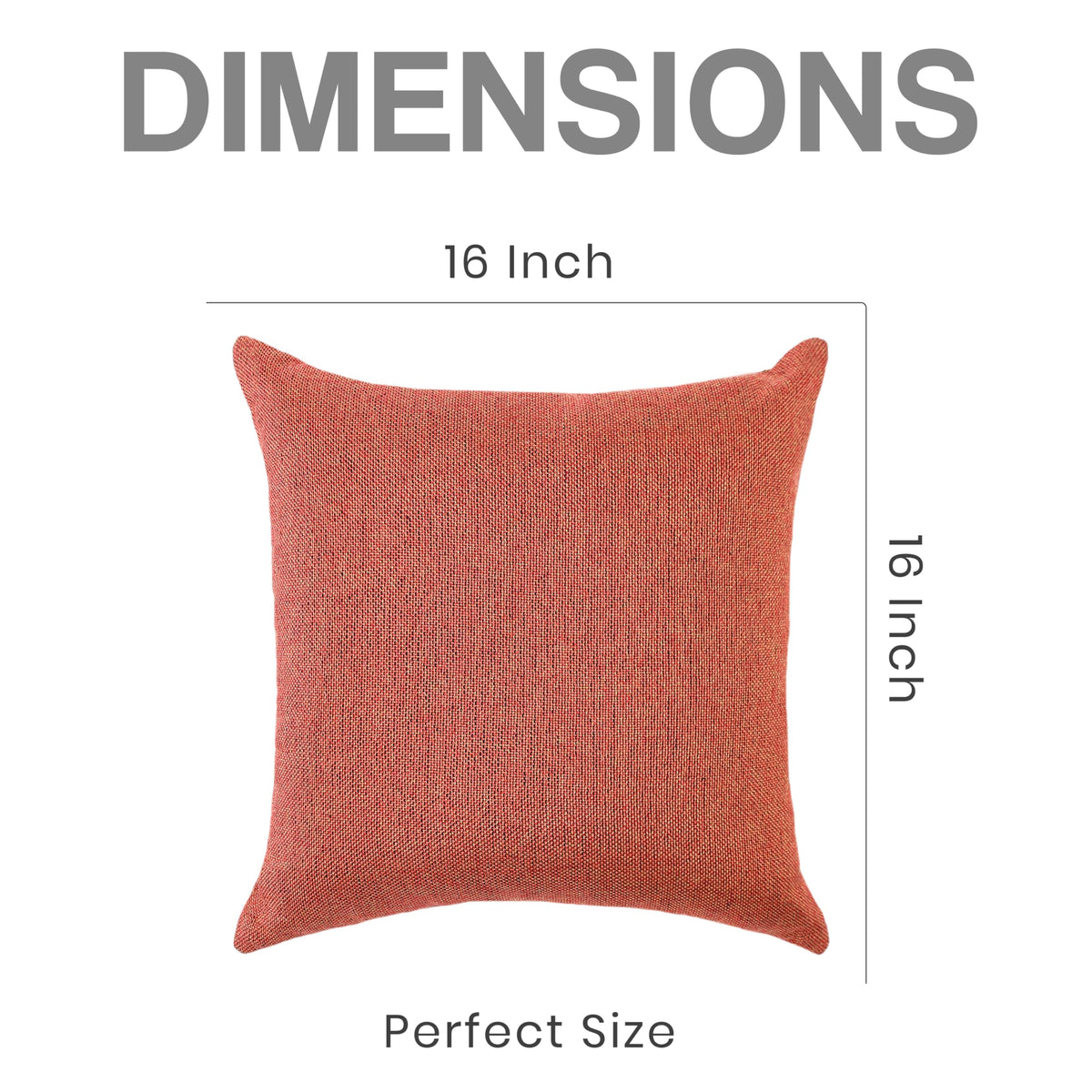 Yellow Weaves Jute Texture Cushion Covers, 16 X 16 Inches, Orange, Set of 2