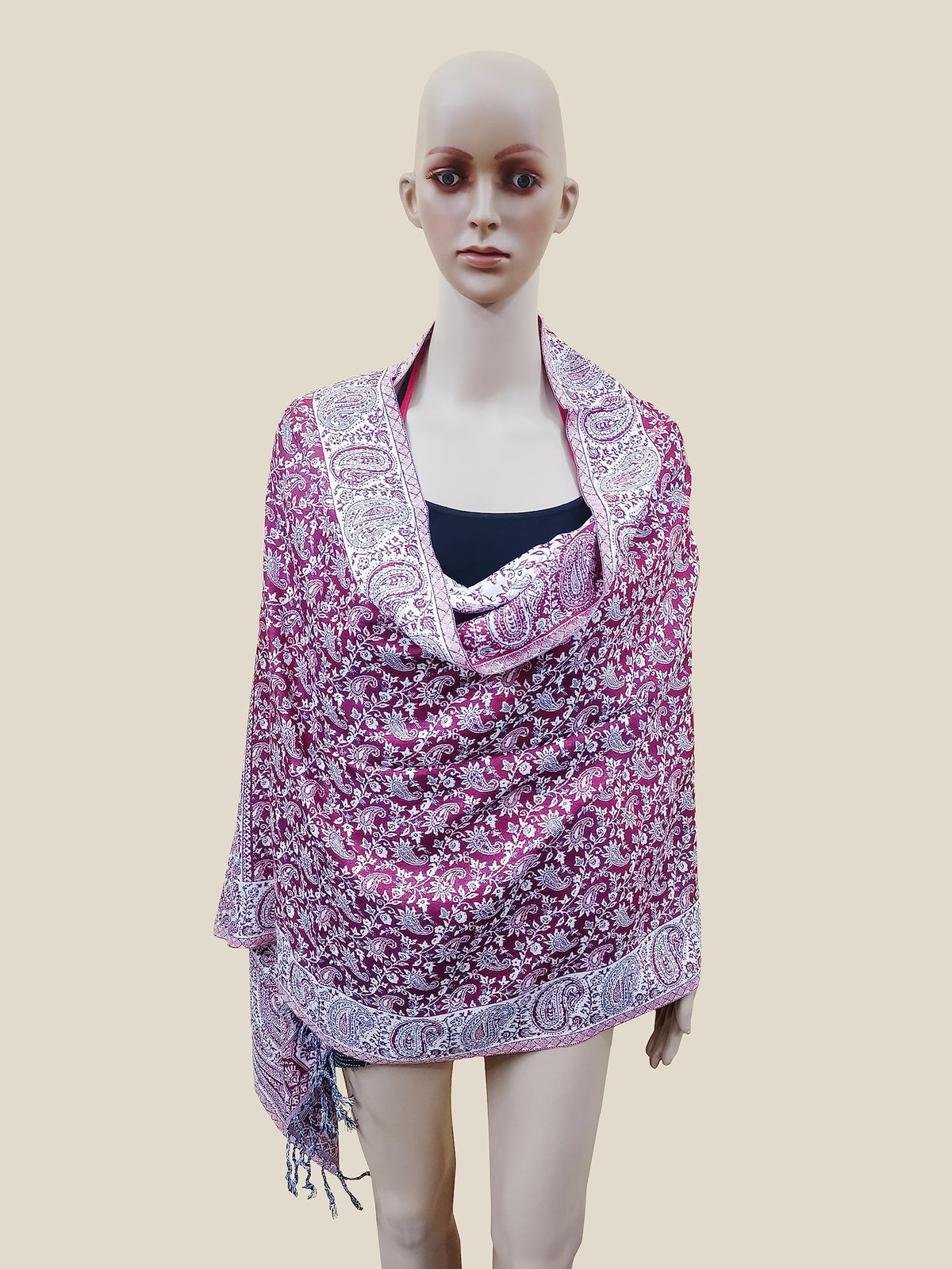 Rastogi Handicraft Large Pashmina Shawls & Wraps for Women Extra Soft Cashmere Feel Throw Womens Size 82 X 28 Inches, Pink Carry Design-4, 82 X 28 Inches