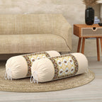 BLOCKS OF INDIA Cotton Hand Block Printed Bolster Cover | Booster Cover with Drawstring | Round Long Pillow Cover for Bed | Dewan Pillow Cover Set 16 X 32 | Set of 2 (Color 33)