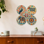 Artvibes Folk Fusion Wooden Art Decoration Item for Living Room | Wood Decorative Items | Modern Decoration | Artwork | Festive Decor | Wall Poster | Handcrafted Art | Unique Gift (WH_8446N), Set of 4