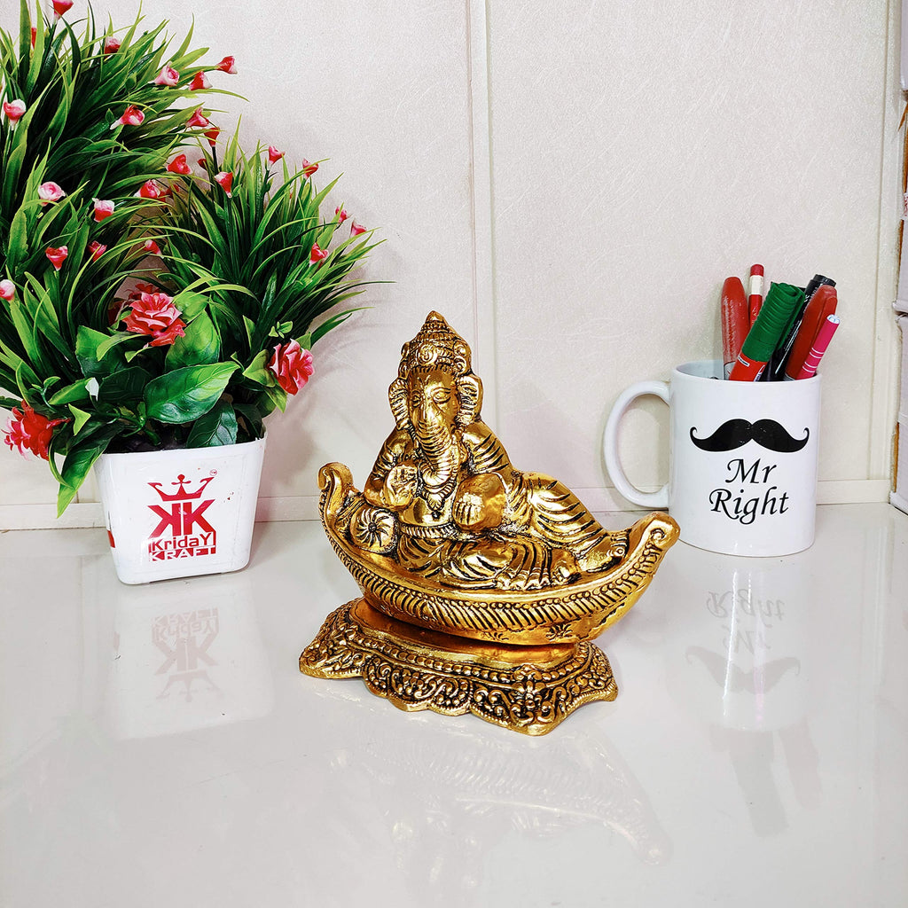 KridayKraft Gold Plated Antiques Finish Nav Ganesha ji for Pooja Room Decorative Showpiece for Home, Office & Table.Exclusive Gifts of Corporate Gift,Diwali,House Warming Gift,Wedding Gifts...