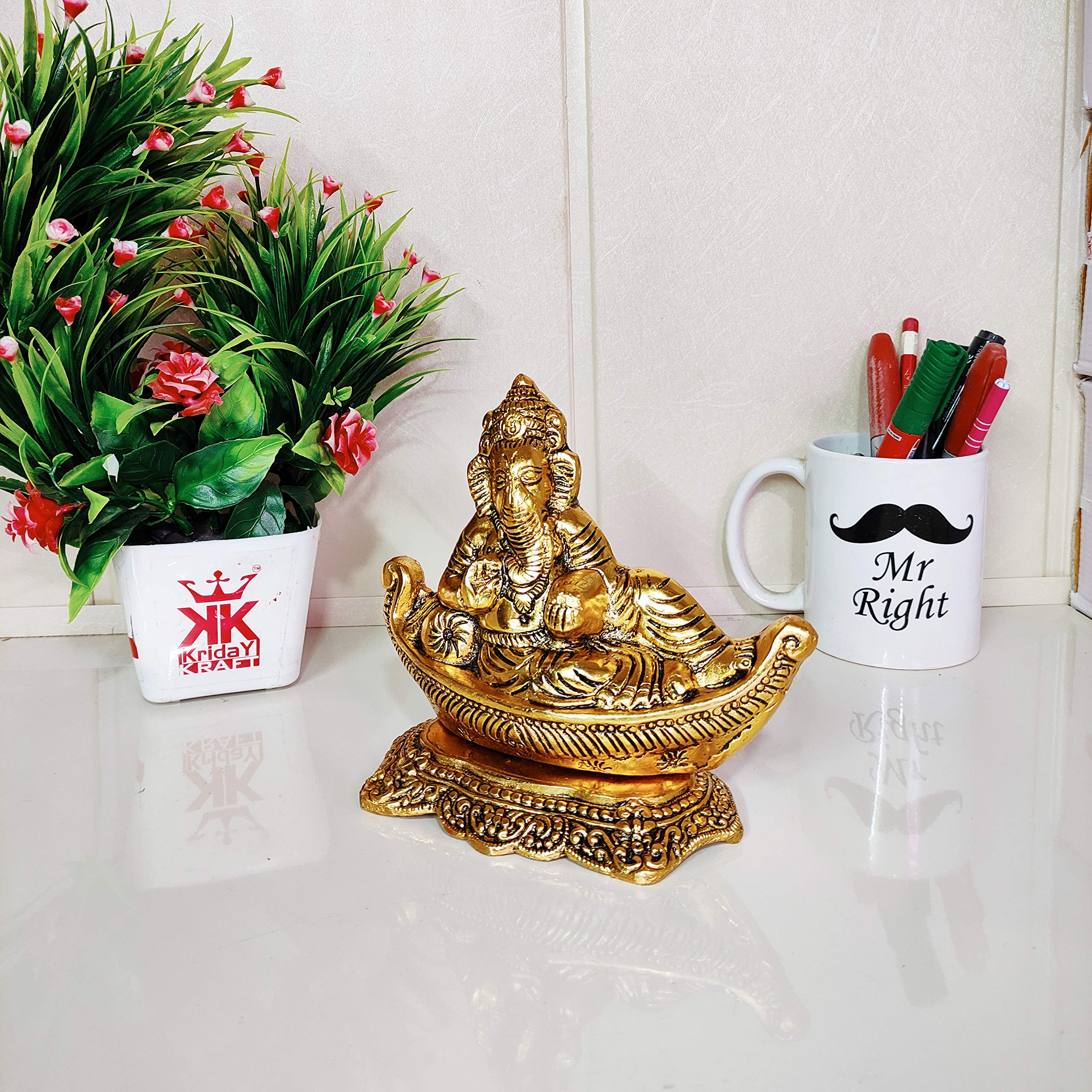 KridayKraft Gold Plated Antiques Finish Nav Ganesha ji for Pooja Room Decorative Showpiece for Home, Office & Table.Exclusive Gifts of Corporate Gift,Diwali,House Warming Gift,Wedding Gifts...