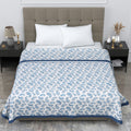 LINENWALAS 300 Tc Cotton Reversible Single Bed Dohar with Silk Border | Soft-Lightweight Blanket -Double (90 X 100) Inches, Blue Paisley Kafalo