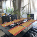 RANGBHAR Handloom Washable Ribbed Cotton Tablemats/Placemats, Set of 6, 12x18, Fade/Heat Resistant, Red Mustard, Striped Kafalo