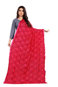 AKSHAR LLC Miss India Women's Chiffon Dupatta with Karachi Embroidery Work (Pink, Free Size)