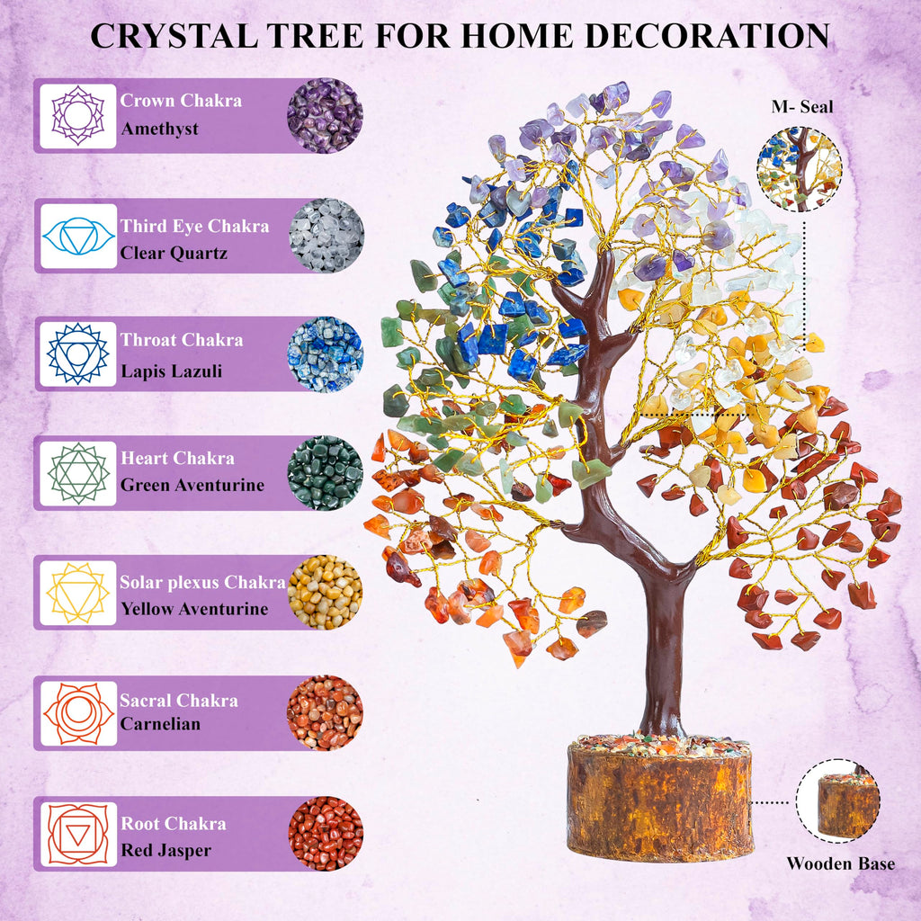 HindCraft Seven Chakra Tree of Life | Decorative Artificial Crystal Tree for Home & Office | Feng Shui Prosperity Tree for Living Room & Hall | Gift for Men & Women – Housewarming & Anniversary